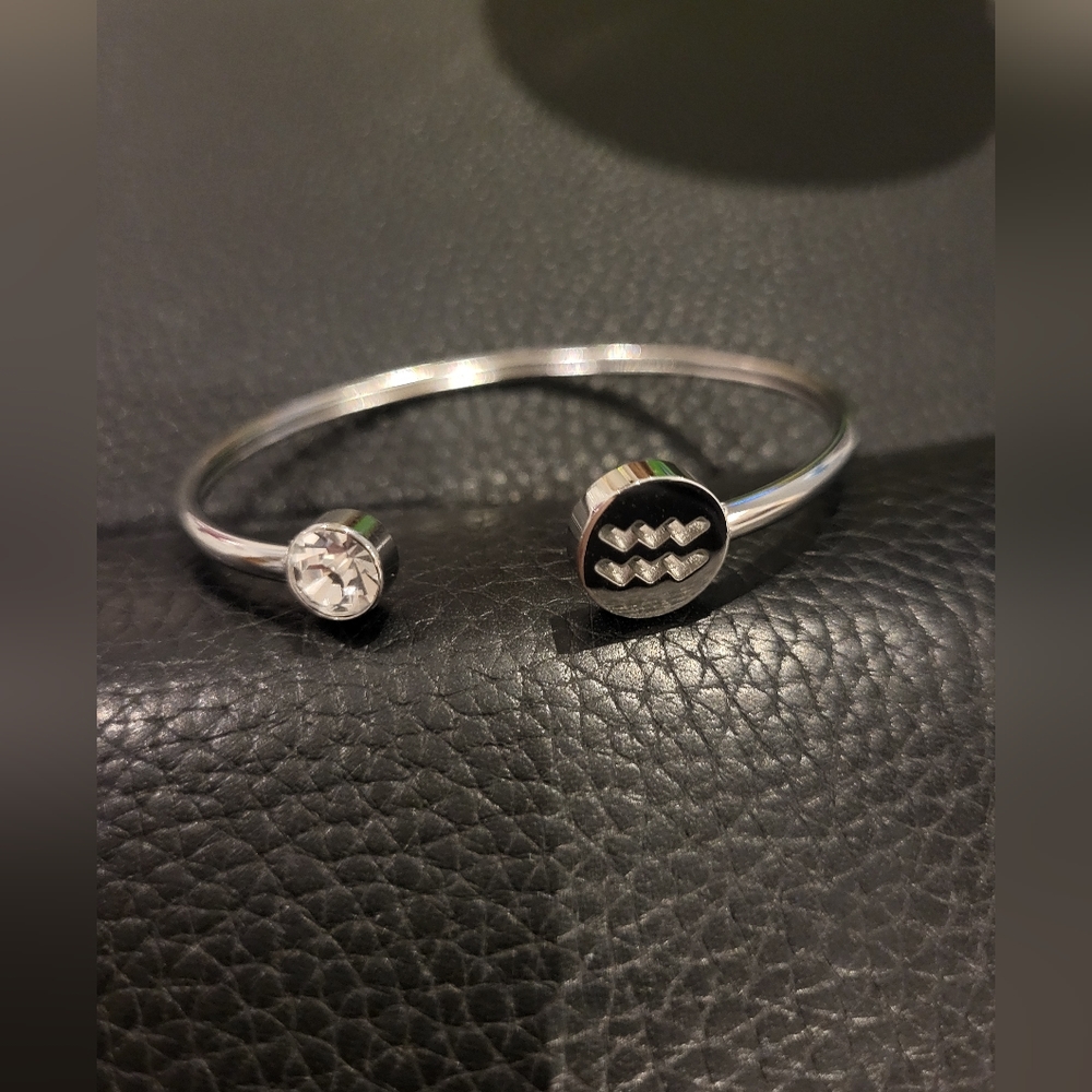 Stainless Steel Aquarius Bangle with Clear Crystal